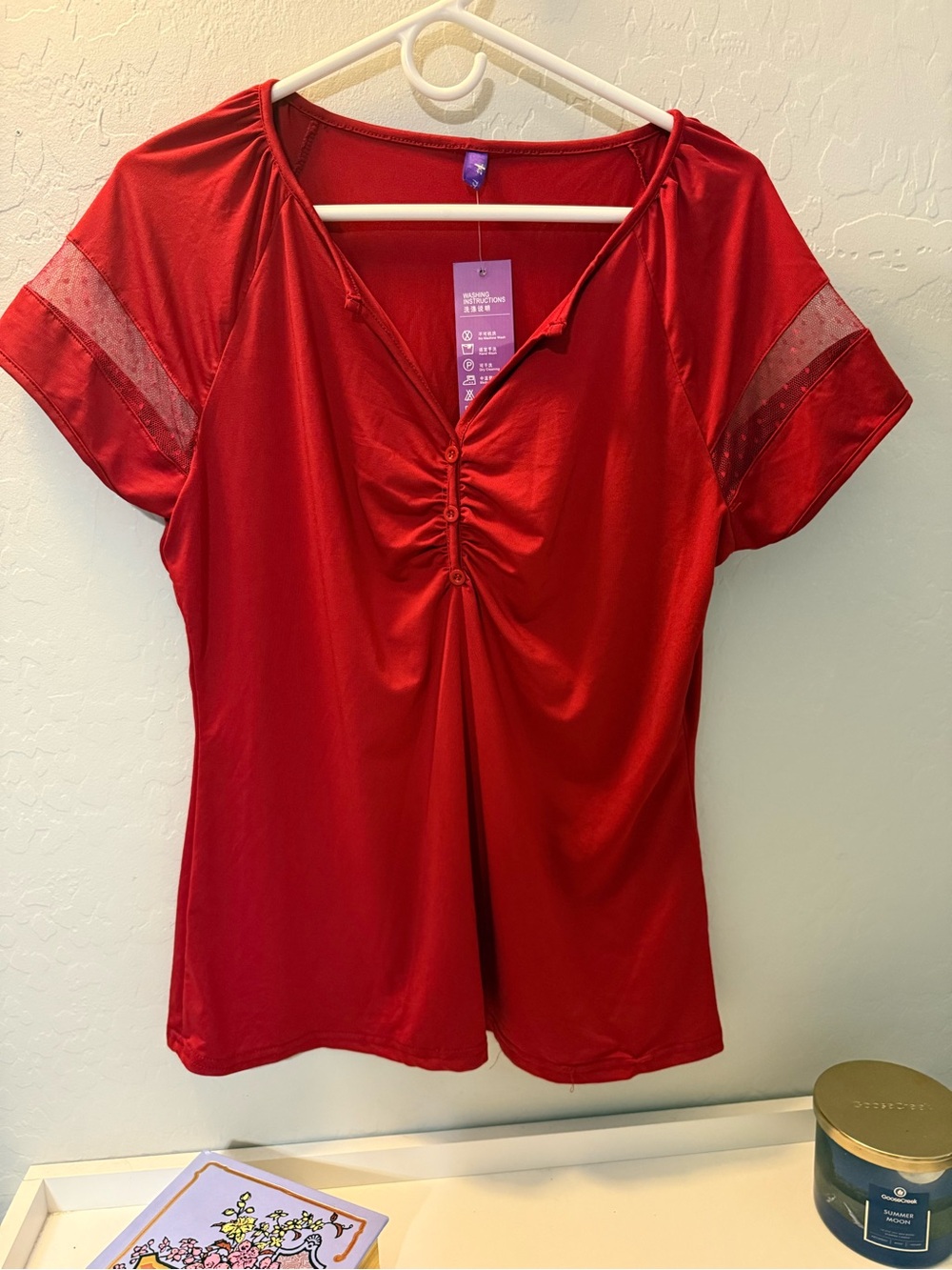 $6 Women’s Red Ruched V-Neck Short Sleeve Top $6 WHEN BUNDLED WITH 3 OR MORE ITE - Picture 9 of 10